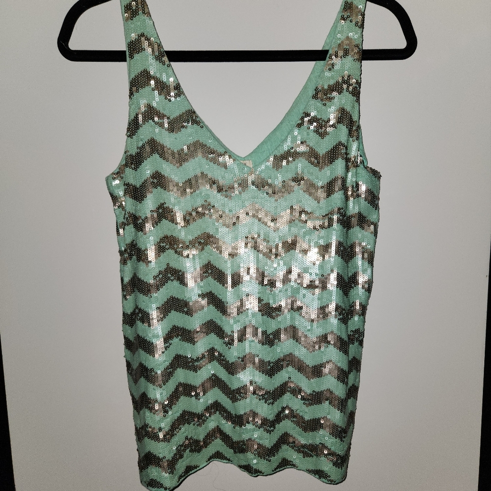 J. Crew sequined Teal and grey top